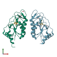 PDB entry 6zw9 coloured by chain, front view.