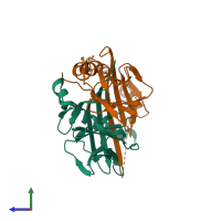 PDB entry 6zwa coloured by chain, side view.