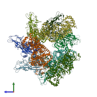 PDB entry 6zxk coloured by chain, side view.