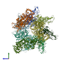 PDB entry 6zxl coloured by chain, side view.