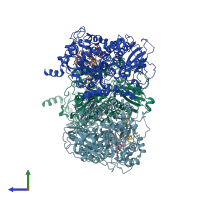 PDB entry 6zy1 coloured by chain, side view.