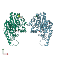 PDB entry 6zyf coloured by chain, front view.