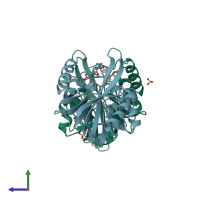 PDB entry 6zyq coloured by chain, side view.