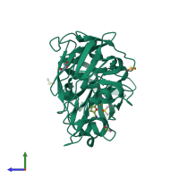 PDB entry 6zz2 coloured by chain, side view.