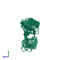 PDB entry 6zzf coloured by chain, ensemble of 20 models, side view.