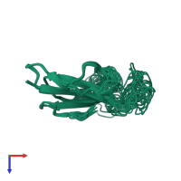 PDB entry 6zzf coloured by chain, ensemble of 20 models, top view.