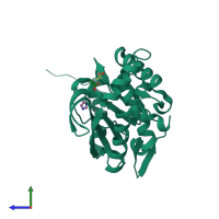 PDB entry 6zzn coloured by chain, side view.