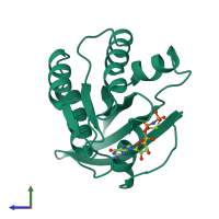 PDB entry 721p coloured by chain, side view.