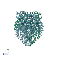 PDB entry 7a03 coloured by chain, side view.