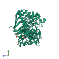 PDB entry 7a0b coloured by chain, side view.