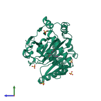 PDB entry 7a1j coloured by chain, side view.