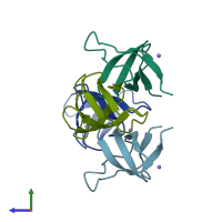 PDB entry 7a2k coloured by chain, side view.