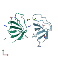 PDB entry 7a36 coloured by chain, front view.