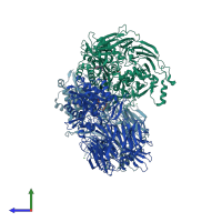 PDB entry 7a3k coloured by chain, side view.
