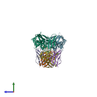 PDB entry 7a3p coloured by chain, side view.