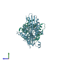 PDB entry 7a40 coloured by chain, side view.