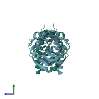 PDB entry 7a42 coloured by chain, side view.