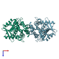 PDB entry 7a42 coloured by chain, top view.