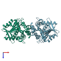 PDB entry 7a43 coloured by chain, top view.