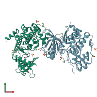 PDB entry 7a4b coloured by chain, front view.