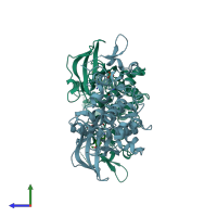 PDB entry 7a4w coloured by chain, side view.