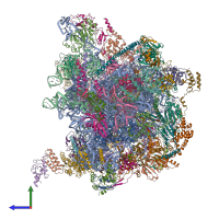 Hetero 63-meric assembly 1 of PDB entry 7a5j coloured by chemically distinct molecules, side view.