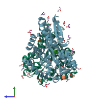 PDB entry 7a5q coloured by chain, side view.