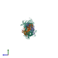 PDB entry 7a69 coloured by chain, side view.
