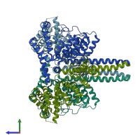 PDB entry 7a6u coloured by chain, side view.