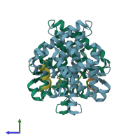 PDB entry 7a79 coloured by chain, side view.