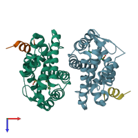 PDB entry 7a79 coloured by chain, top view.
