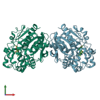 PDB entry 7a7g coloured by chain, front view.