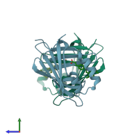 PDB entry 7aa0 coloured by chain, side view.