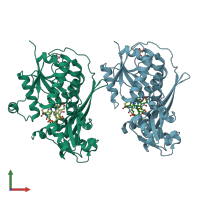 PDB entry 7aak coloured by chain, front view.