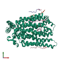 PDB entry 7aaq coloured by chain, front view.