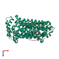 PDB entry 7aaq coloured by chain, top view.