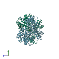 PDB entry 7aat coloured by chain, side view.