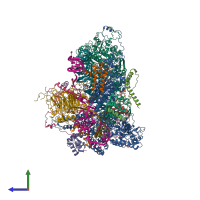 PDB entry 7aav coloured by chain, side view.