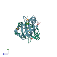 PDB entry 7ab7 coloured by chain, side view.
