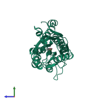 PDB entry 7abp coloured by chain, side view.