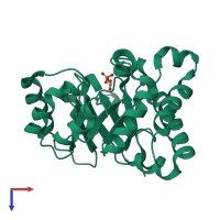 PDB entry 7abx coloured by chain, top view.