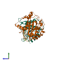PDB entry 7acd coloured by chain, side view.