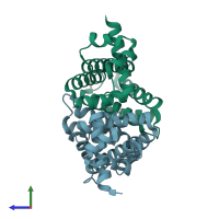 PDB entry 7acl coloured by chain, side view.
