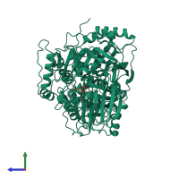 PDB entry 7acn coloured by chain, side view.