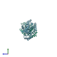 PDB entry 7agt coloured by chain, side view.