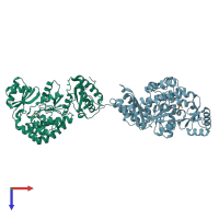 PDB entry 7agt coloured by chain, top view.