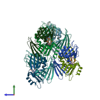 PDB entry 7agv coloured by chain, side view.