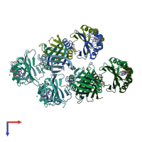 PDB entry 7agv coloured by chain, top view.