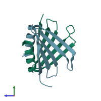PDB entry 7agy coloured by chain, side view.