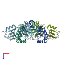PDB entry 7ahm coloured by chain, top view.